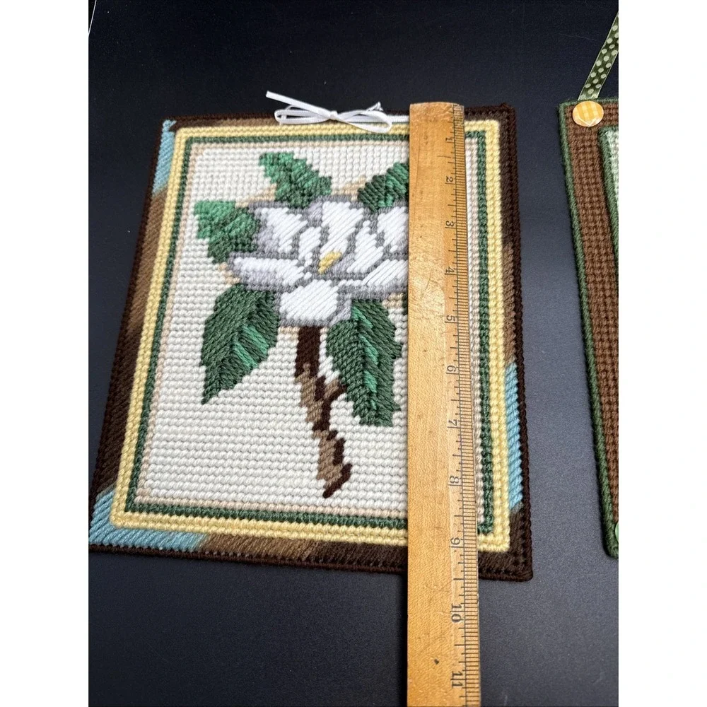 Plastic Canvas Completed Wall Decor Door Hanger Flowers 8 X 9.5